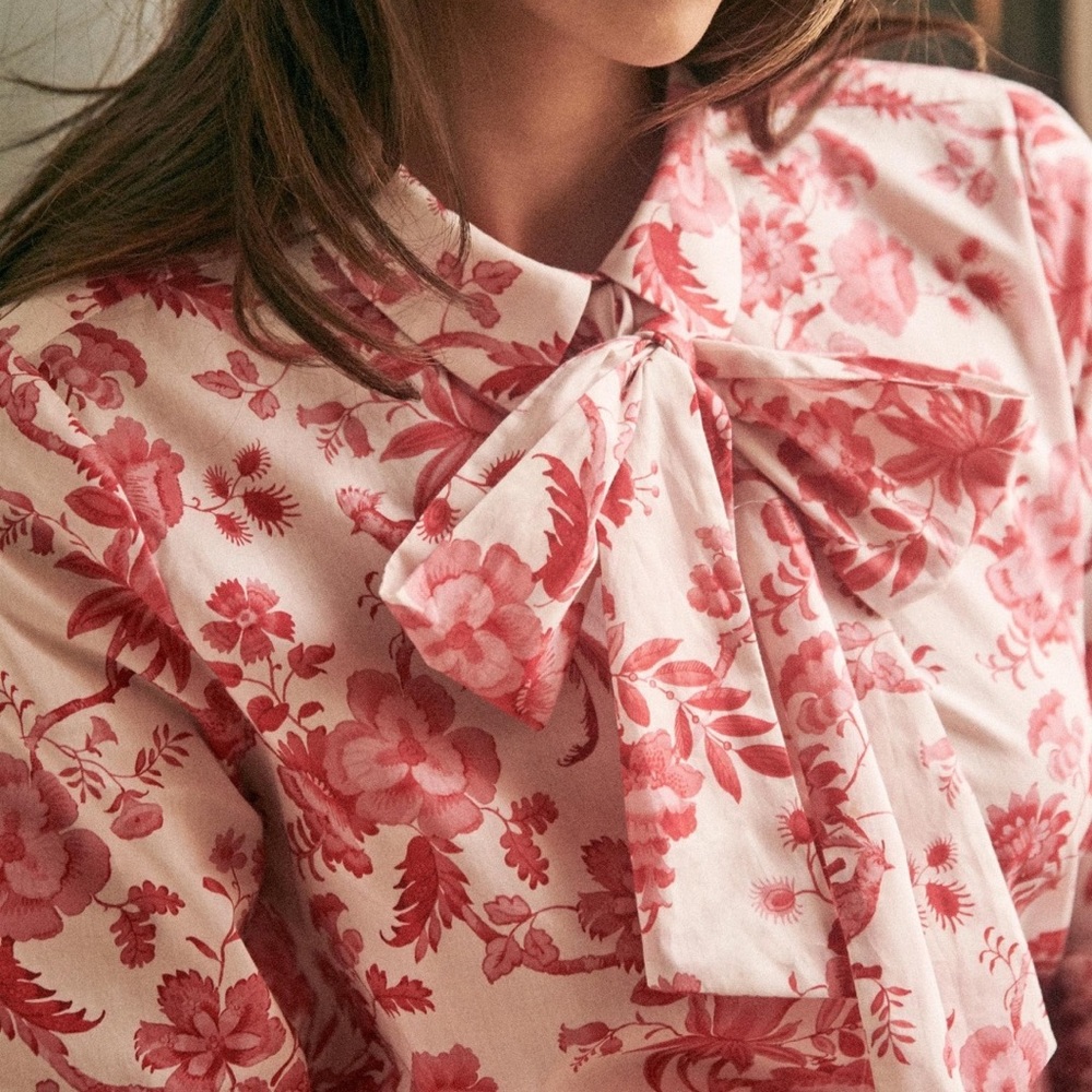 Sezane Red and white floral button down Size 34